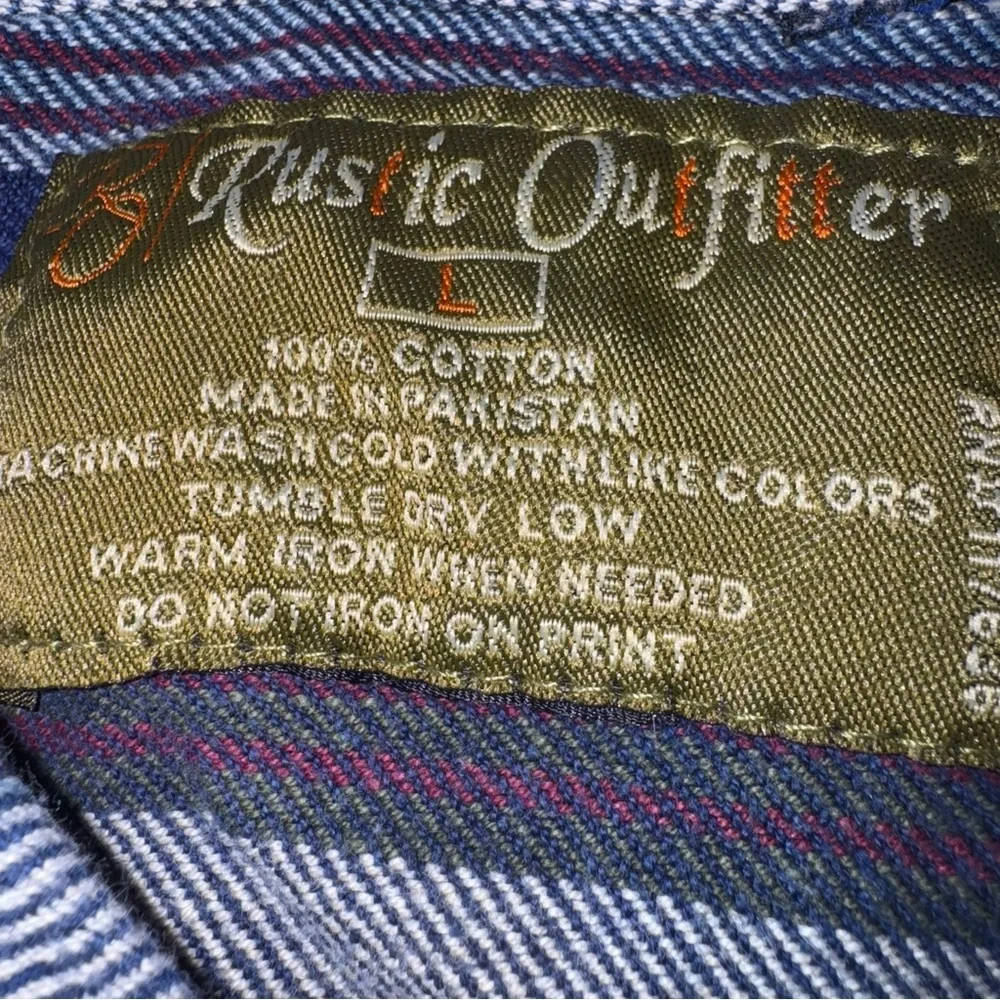 Rustic Outfitter Men’s Striped Flannel Shirt Medium Blue Button Front Cotton